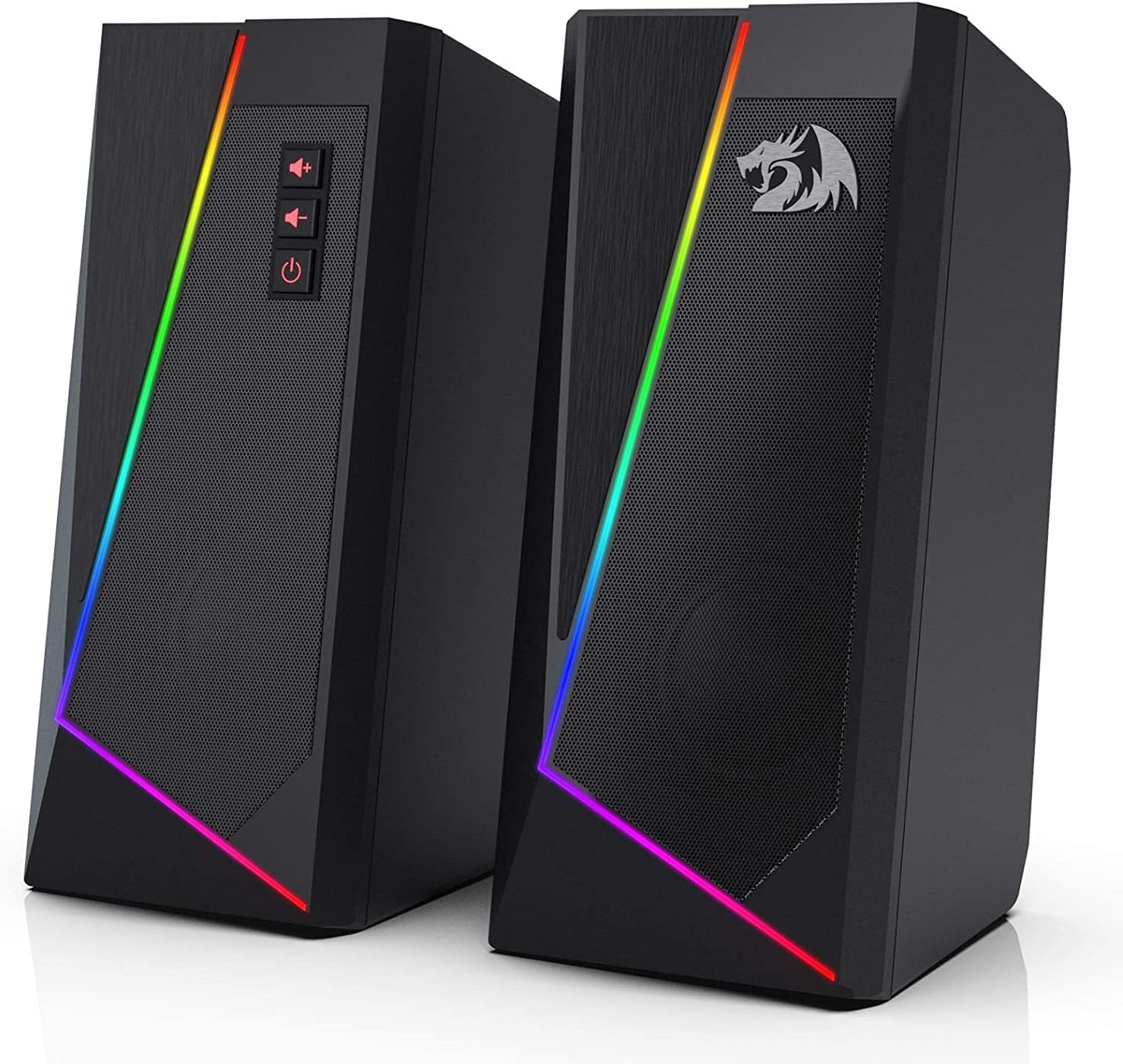 Redragon GS520 Anvil RGB Desktop Speakers, 2.0 Channel PC Computer Stereo Speaker with 6 Colorful LED Modes, Enhanced Sound and Easy-Access Volume Control, USB Powered w/ 3.5mm Cable Redragon GS520 Anvil RGB Desktop Speakers, 2.0 Channel PC Computer Stereo Speaker with 6 Colorful LED Modes, Enhanced Sound and Easy-Access Volume Control, USB Powered w/ 3.5mm Cable